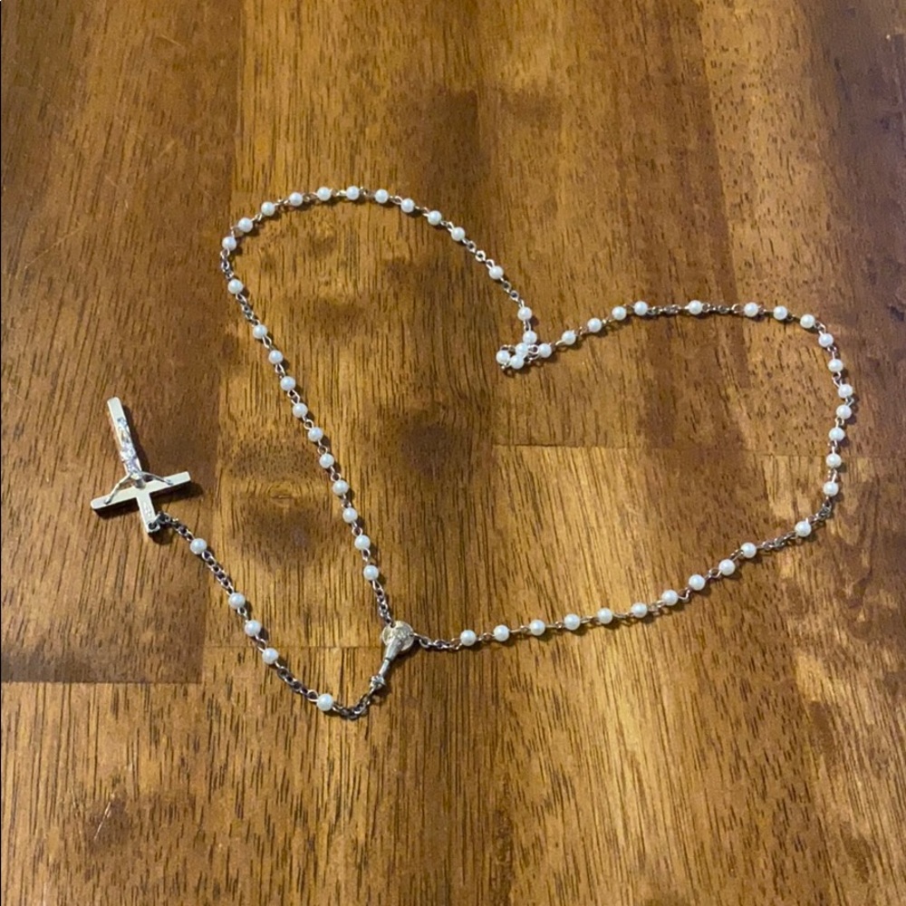 “My First Communion” White Beaded Rosary